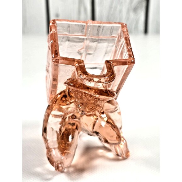 Vallerysthal Pink Glass Kneeling Boy with Basket Toothpick Matchbox Holder - Picture 5 of 12